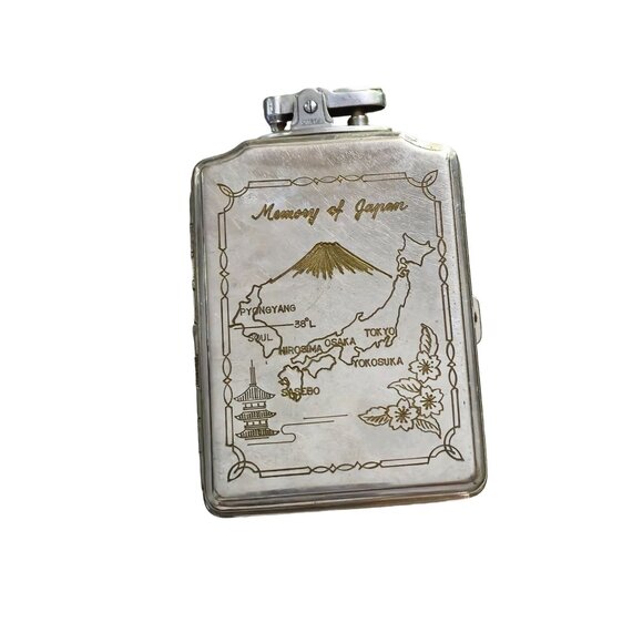 A VINTAGE OMEGA CIGARETTE CASE AND LIGHTER COMBO. MEMORY OF JAPAN ON THE FRONT. - Picture 1 of 5